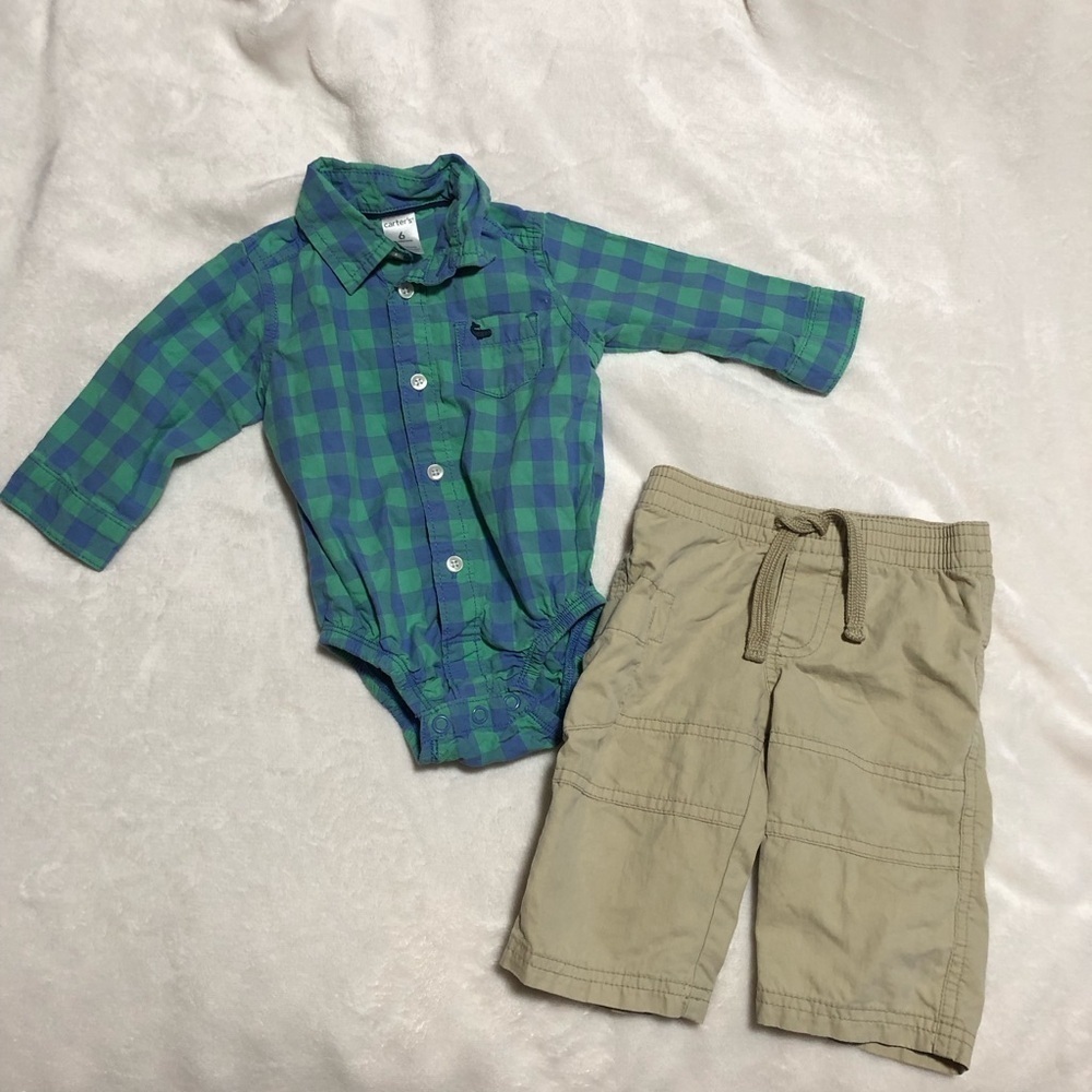 Carters 6 month baby boy outfit plaid button down and khaki pants